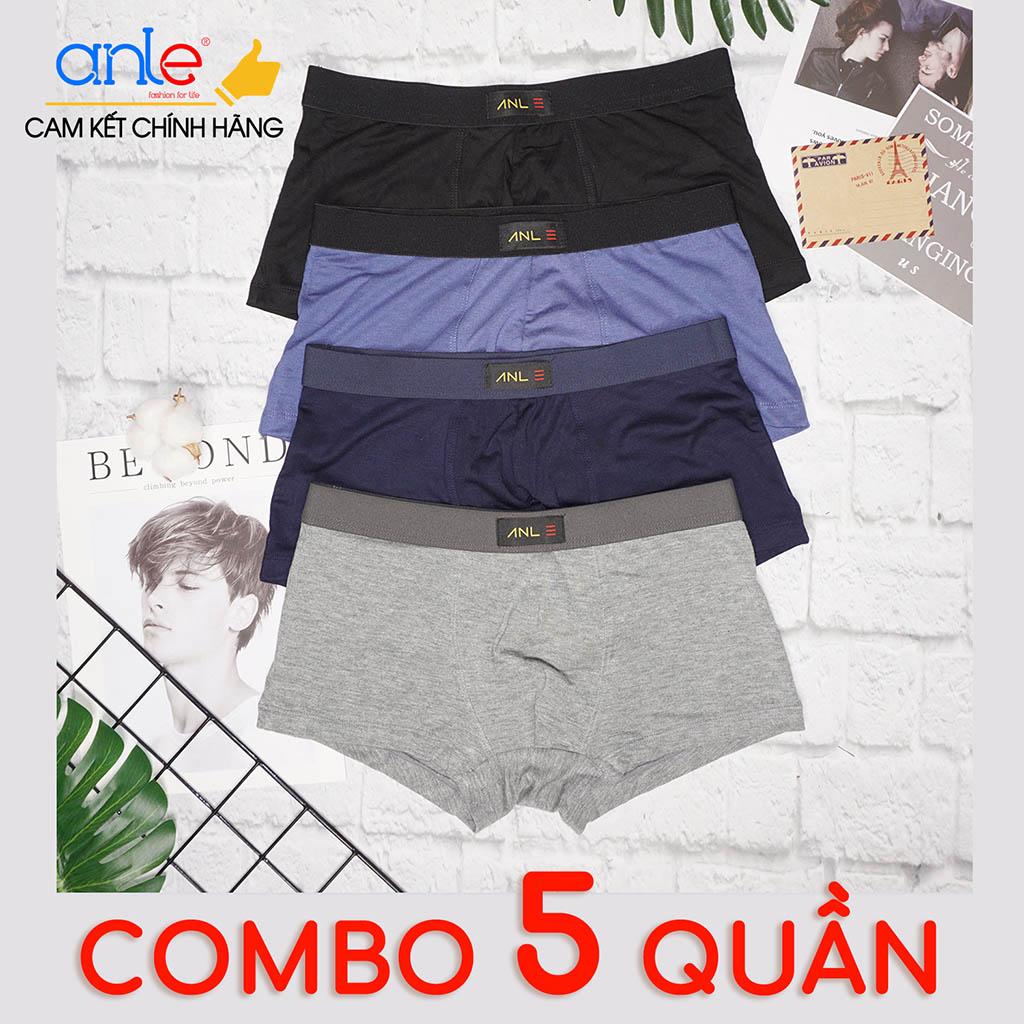 COMBO 5 Quần lót nam Boxer Đùi Cotton Thun lạnh, Quần sịp nam Đùi sợi vải Spandex co dãn 4 chiều thông thoáng, Quần lót nam hàng Công ty Chính hãng Anle, Quần sịp nam quần xì nam (Nhiều màu) - BX05 Anle Store