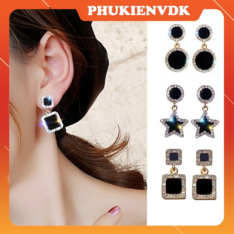 Bông tai mặt hình ngôi sao/ tròn / vuông đính đá MS98