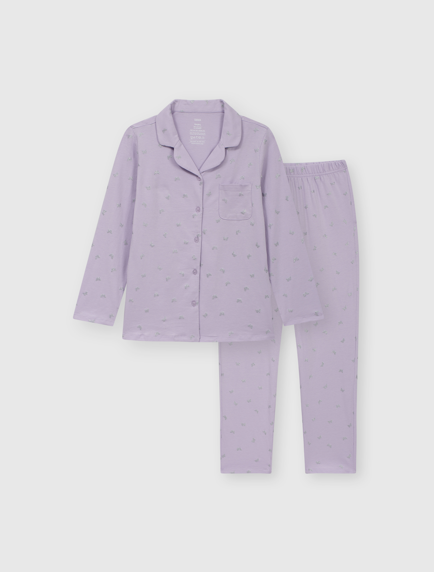 Bộ pyjama bé gái canifa áo dài tay quần dài in họa tiết 1ls23w012