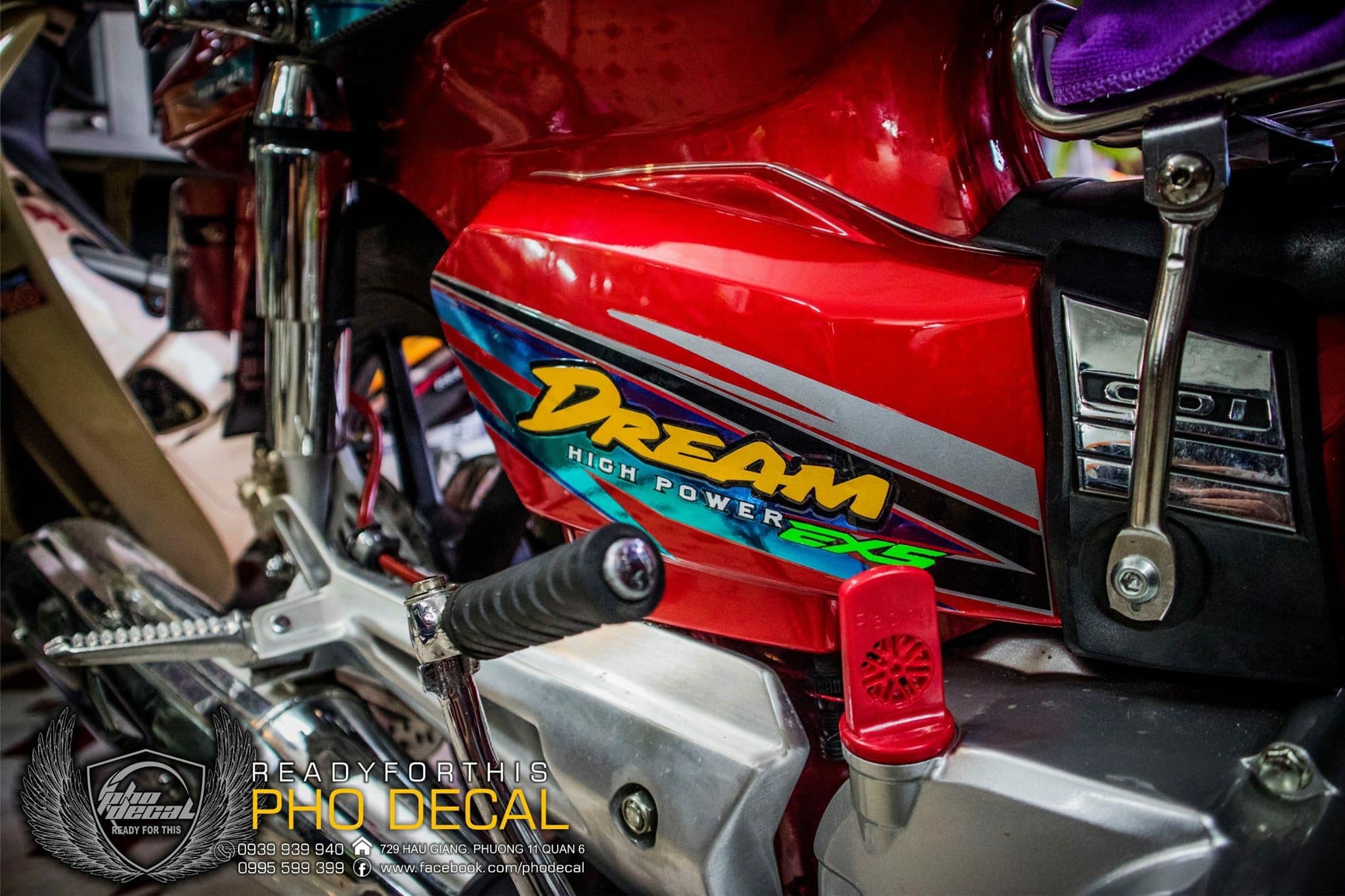 Tem Rời Dán Xe Dream Mẫu Đỏ Vàng Xanh Cực Đẹp, Hàng 3 Lớp Chất Lượng Cao