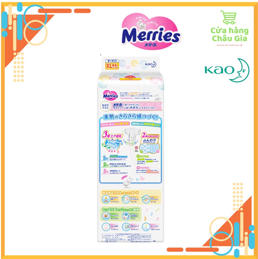 [FREESHIP 50K] [Nhập Khẩu Chính Hãng KAO] Tã/bỉm dán Merries nội địa nhập khẩu Size XL44