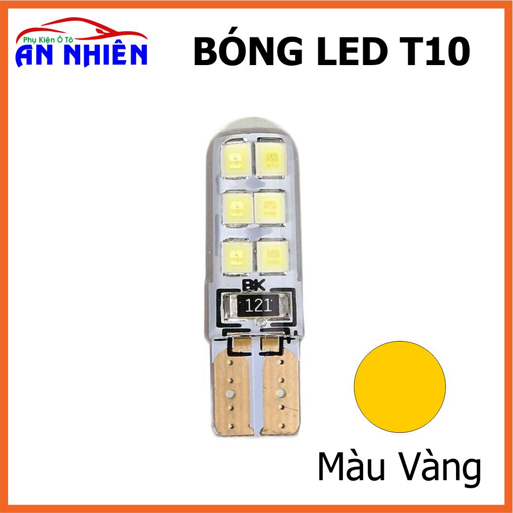 01 Bóng Đèn LED T10 Đèn Xi Nhan, Đèn Demi, Đèn Biển Số Siêu Sáng Cho Ô Tô, Xe Máy Chân T10, 12 chip SMD Bọc Silicon (Giá 1 Bóng)
