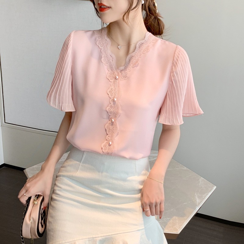 Sơ mi cổ V tay cánh tiên - CVCT
