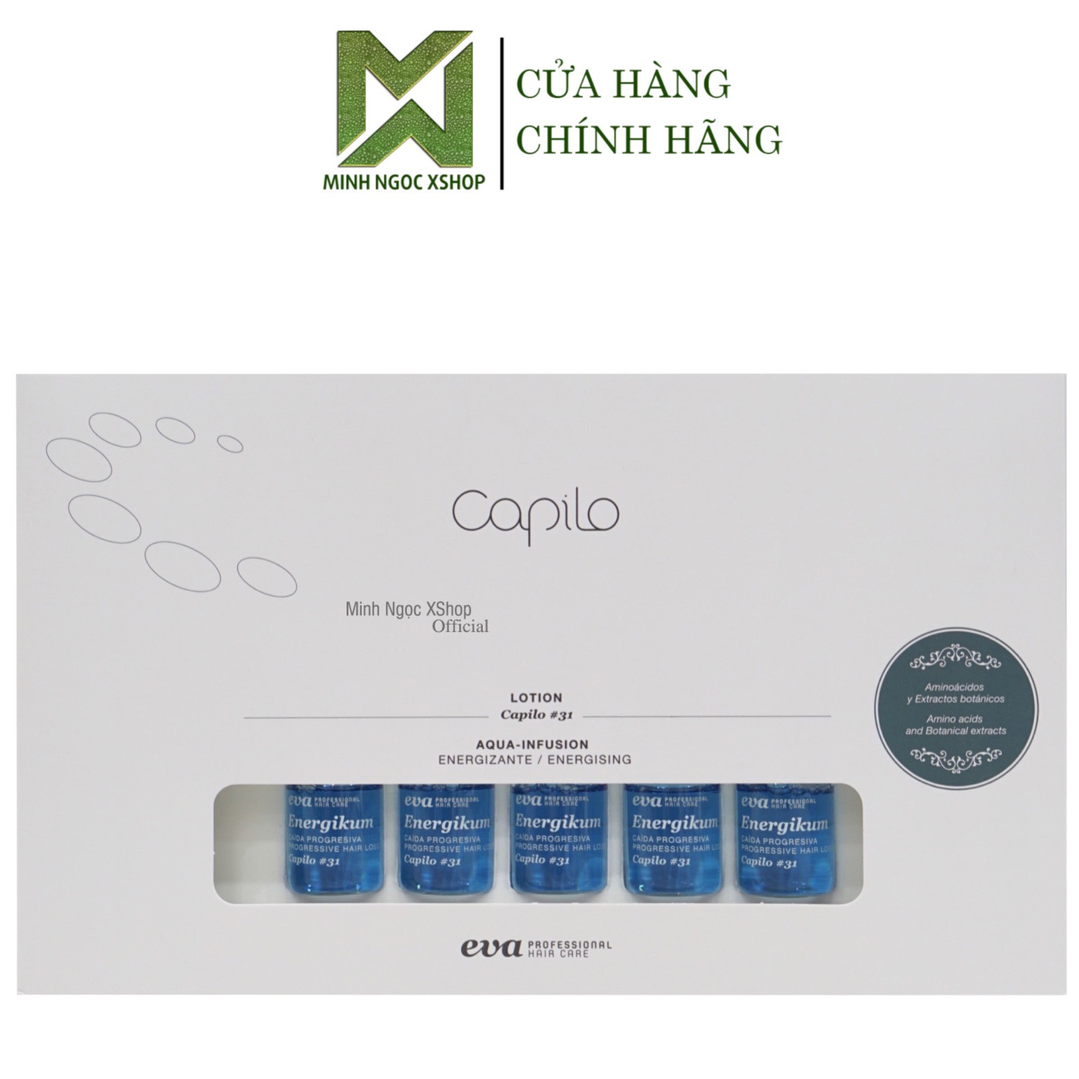 Tinh chất chống rụng, kích mọc tóc cho da đầu thường Eva Capilo Lotion Energikum Hộp 10X7ML chính hãng