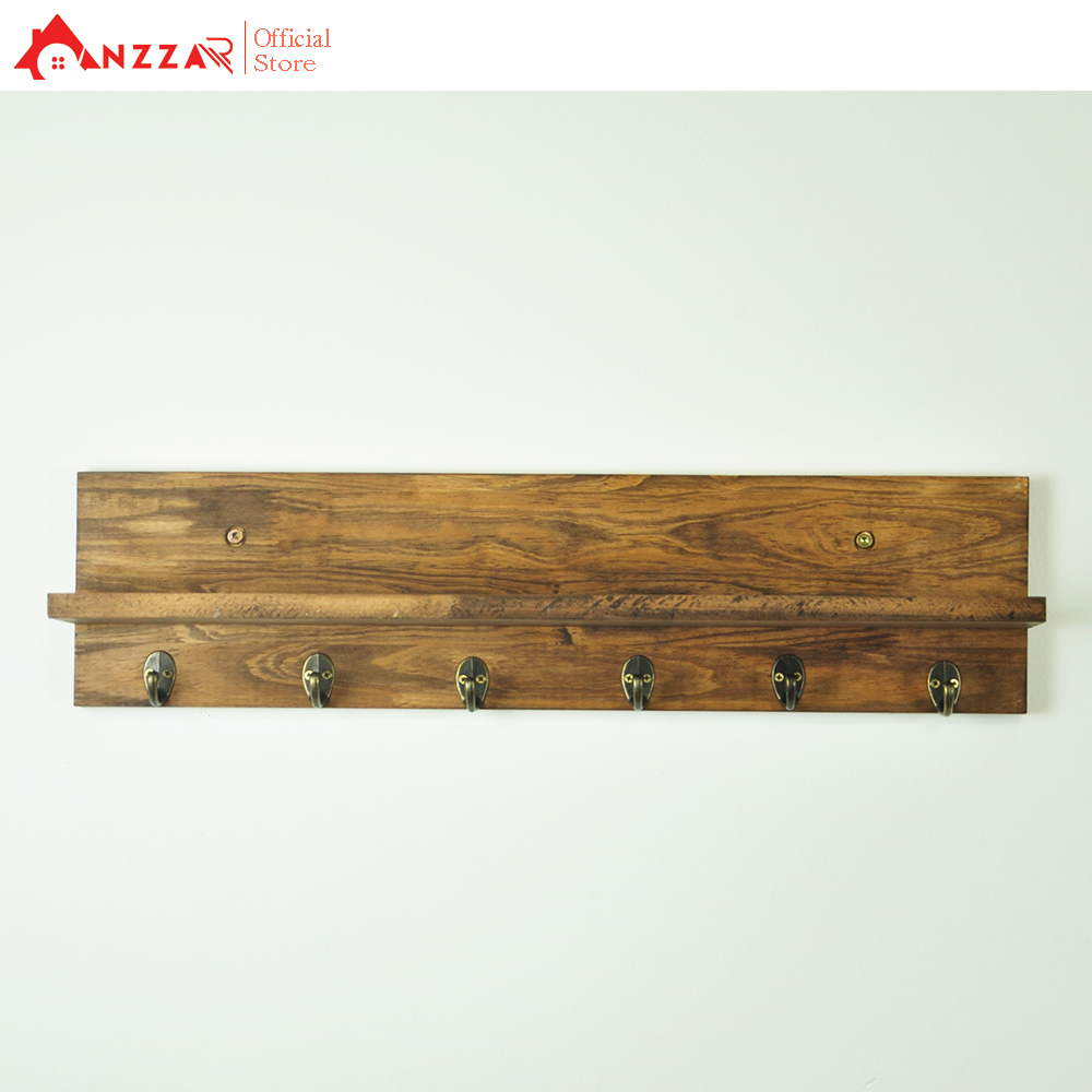 Kệ gỗ chữ L cải tiến treo đồ lưu niệm gắn tường trang trí nhiều kích thước màu nâu rustic, móc gỗ treo tường tra trí -02