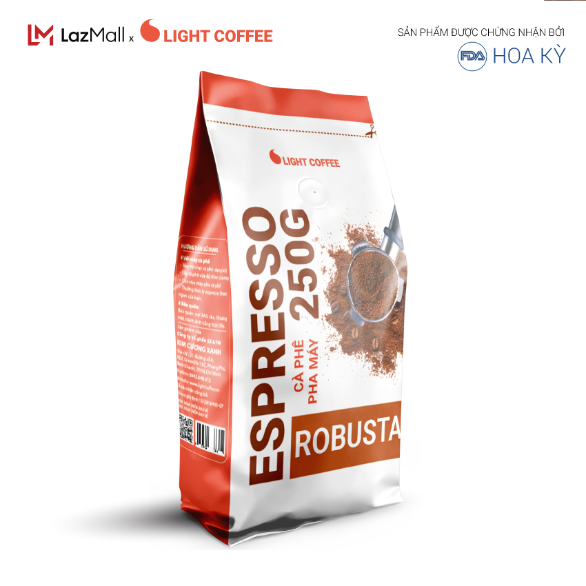 [SẢN XUẤT MỚI] Cà phê pha espresso Light Coffee, cà phê rang xay pha máy , cà phê nguyên chất 100% Light Coffee độ mịn chuyên dùng pha Espresso - Gói 250gr