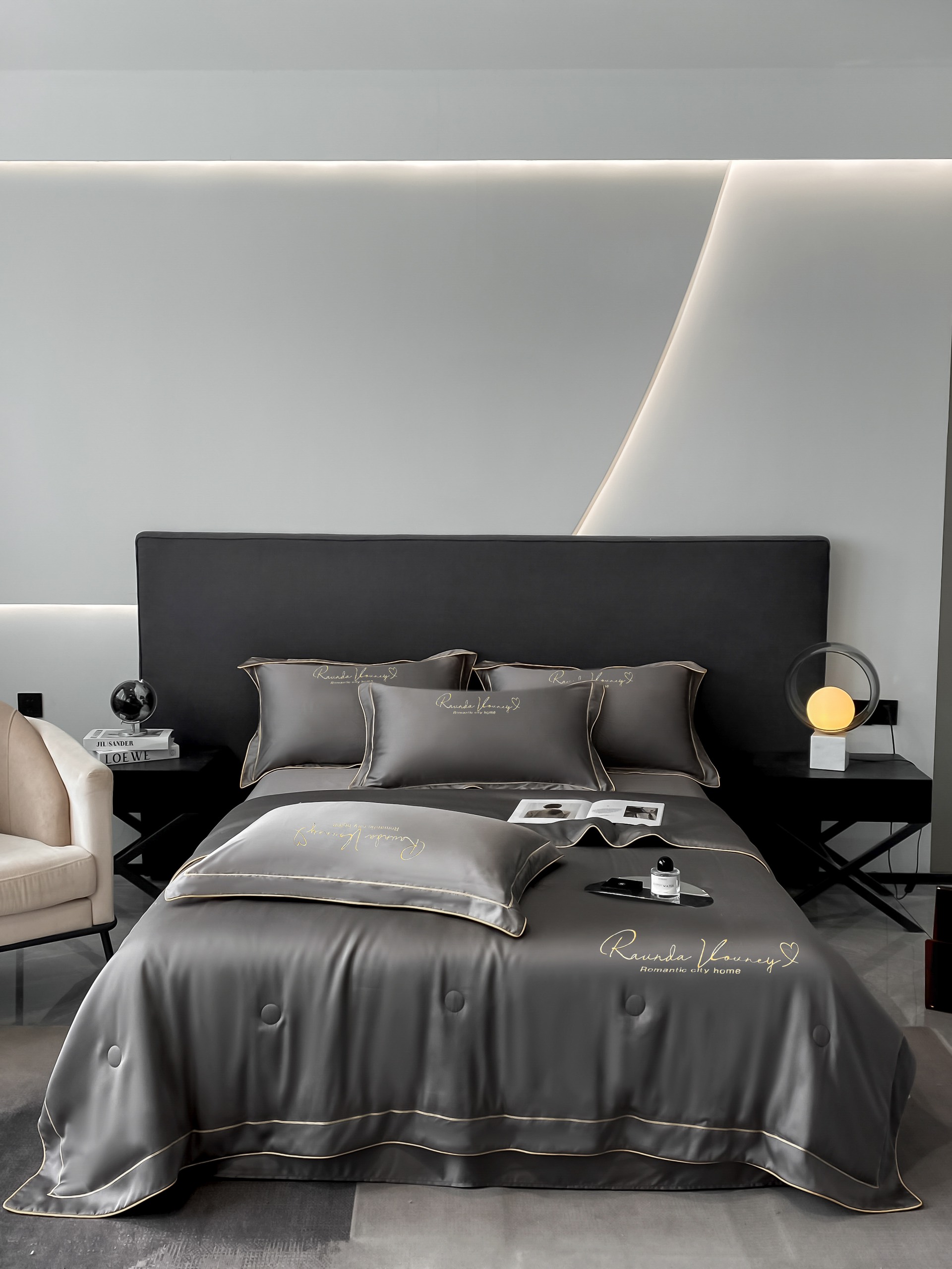 Set 4 món chăn hè+ ga gối phi lụa romantic city home thêu nhập khẩu loại 1