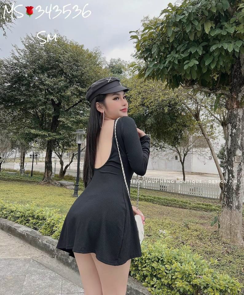 Đầm hở lưng tay dài - đầm xoè By candystyle
