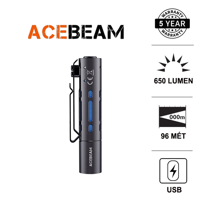 Đèn pin mini kiêm fidget ACEBEAM RIDER RX màu đen độ sáng 650 lumen chiếu