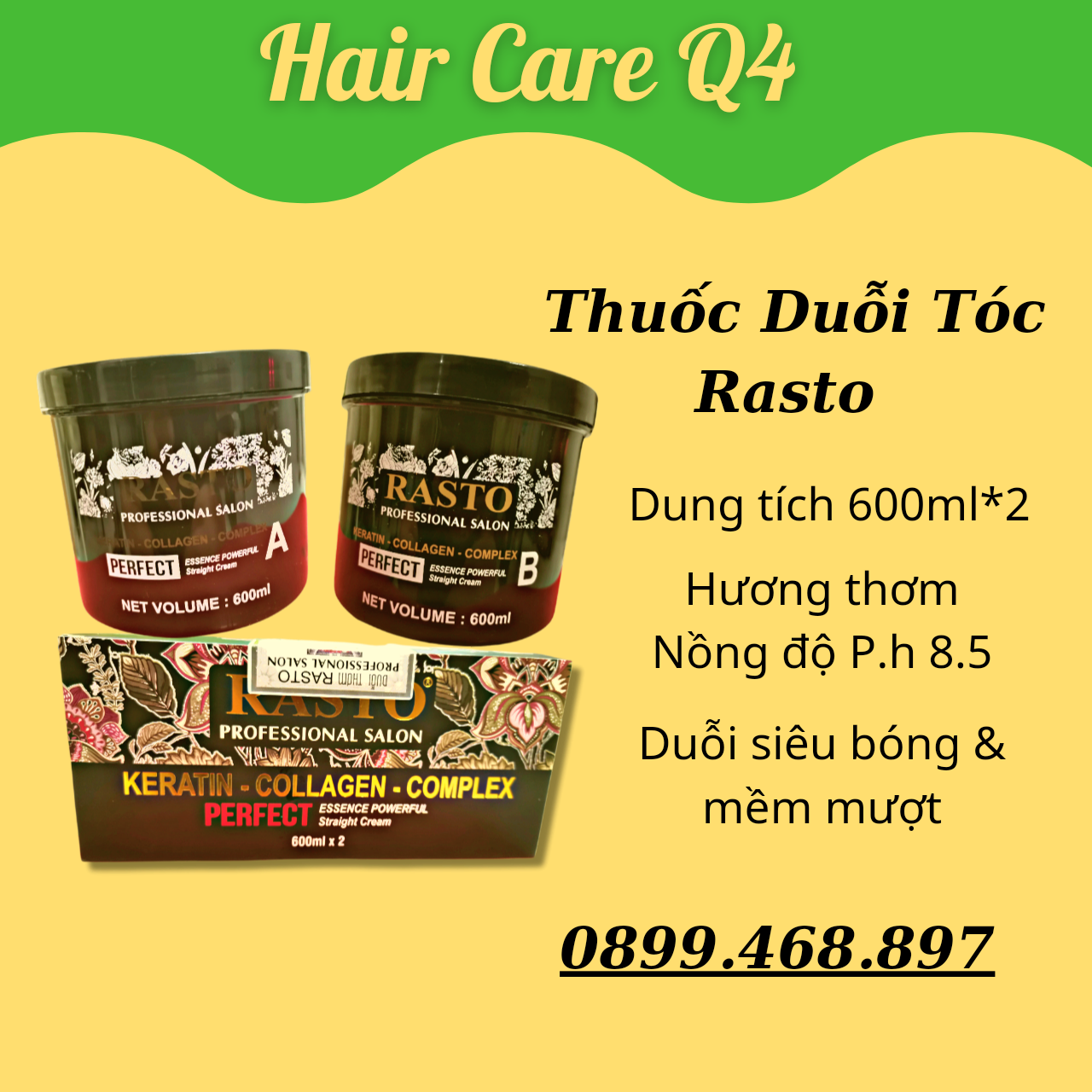 Thuốc duỗi tóc, ép tóc tại nhà mùi thơm Rasto 600ml - Hair Care Q4