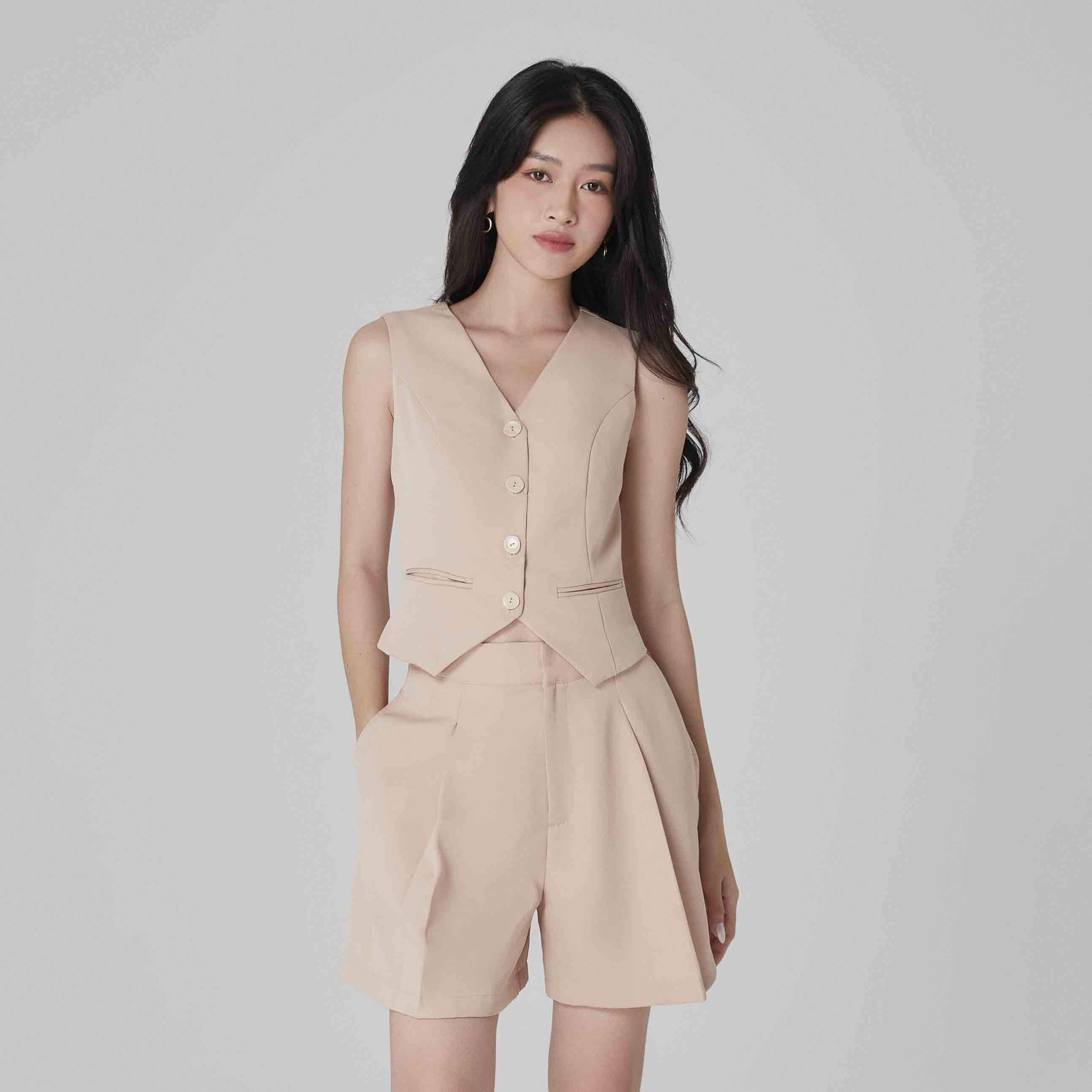 Quần short Maybi ống rộng cotton chéo