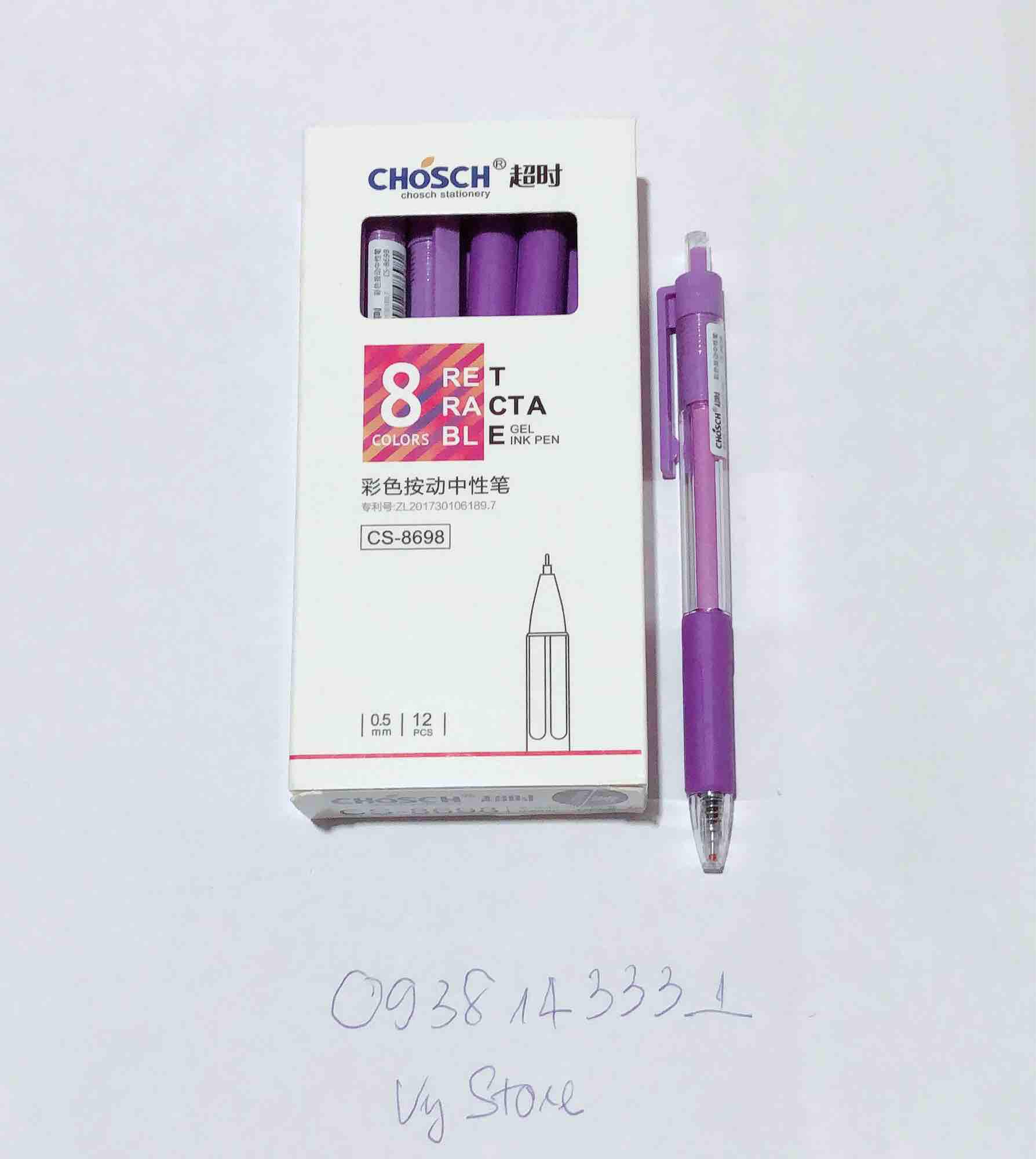 [HCM]12 cây Bút nước bấm Chosch 8698 mực tím