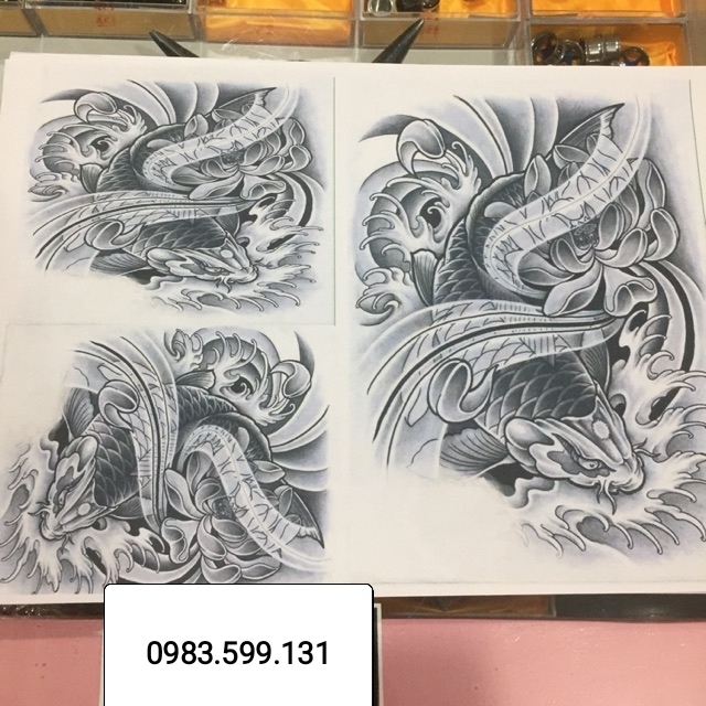 Mẫu hình xăm gợi ý cá chép đen trắng ( 15~20 hình )