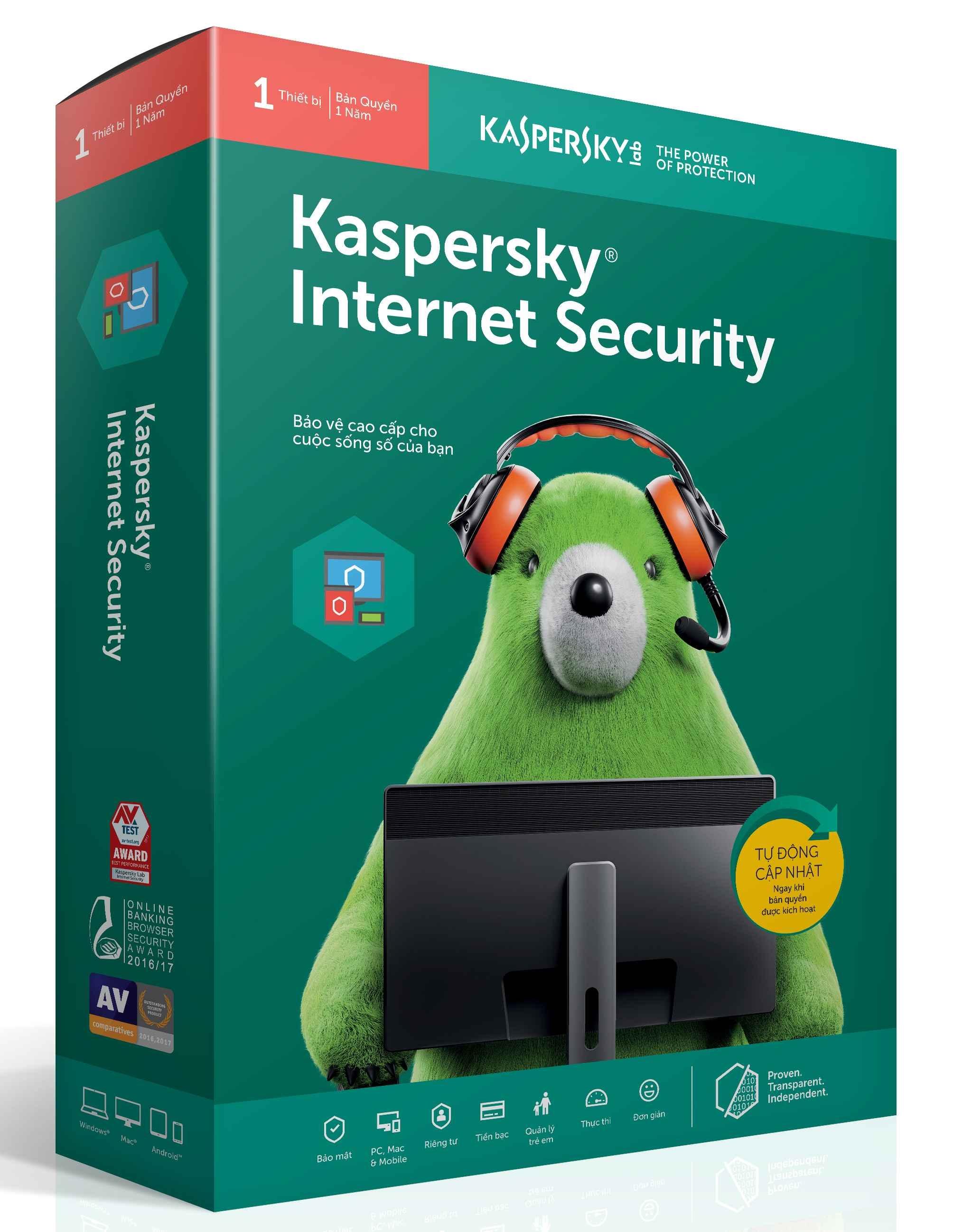 Phần mềm diệt virus Kaspersky Internet Security 1PC cho 1 năm.