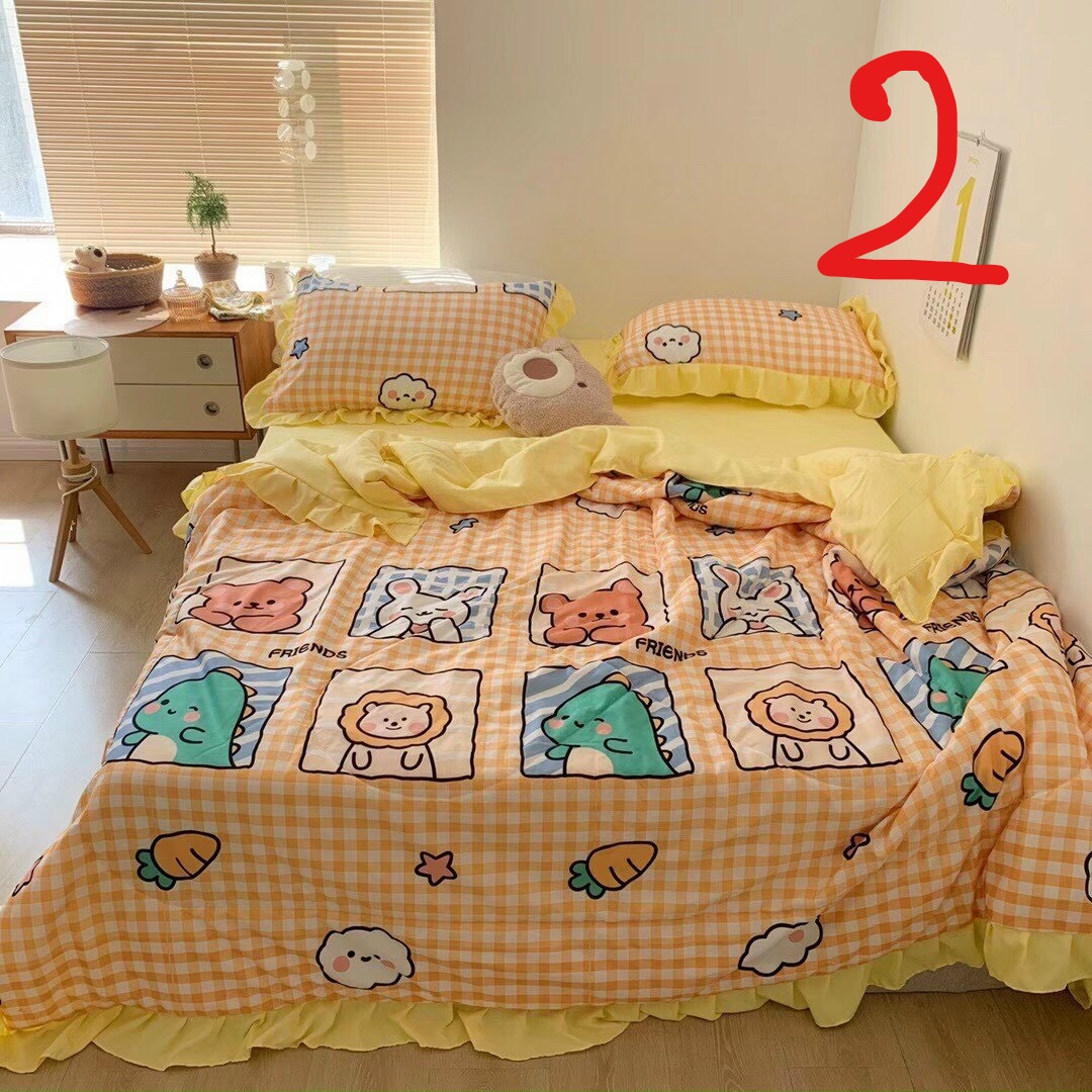 Bộ chăn ga gối đũi bèo Hàn Quốc loại 1 set 4 món chăn chần hè, mền chần hè