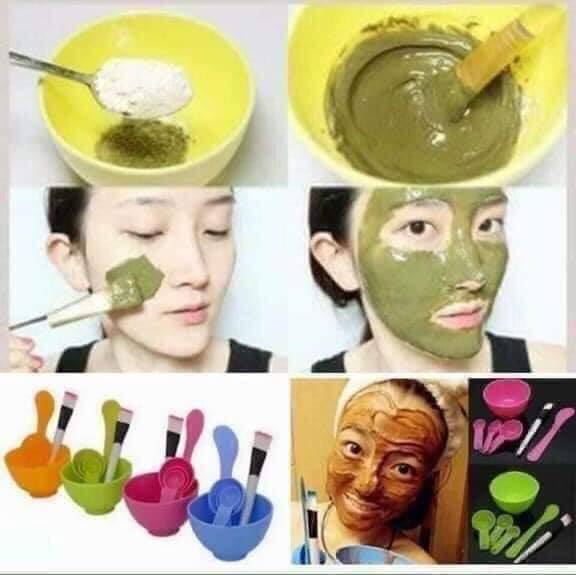 Bộ Chén Cọ Trộn Đắp Mặt Nạ 4 Trong 1, dụng cụ trộn mặt nạ - giao màu ngẫu nhiên