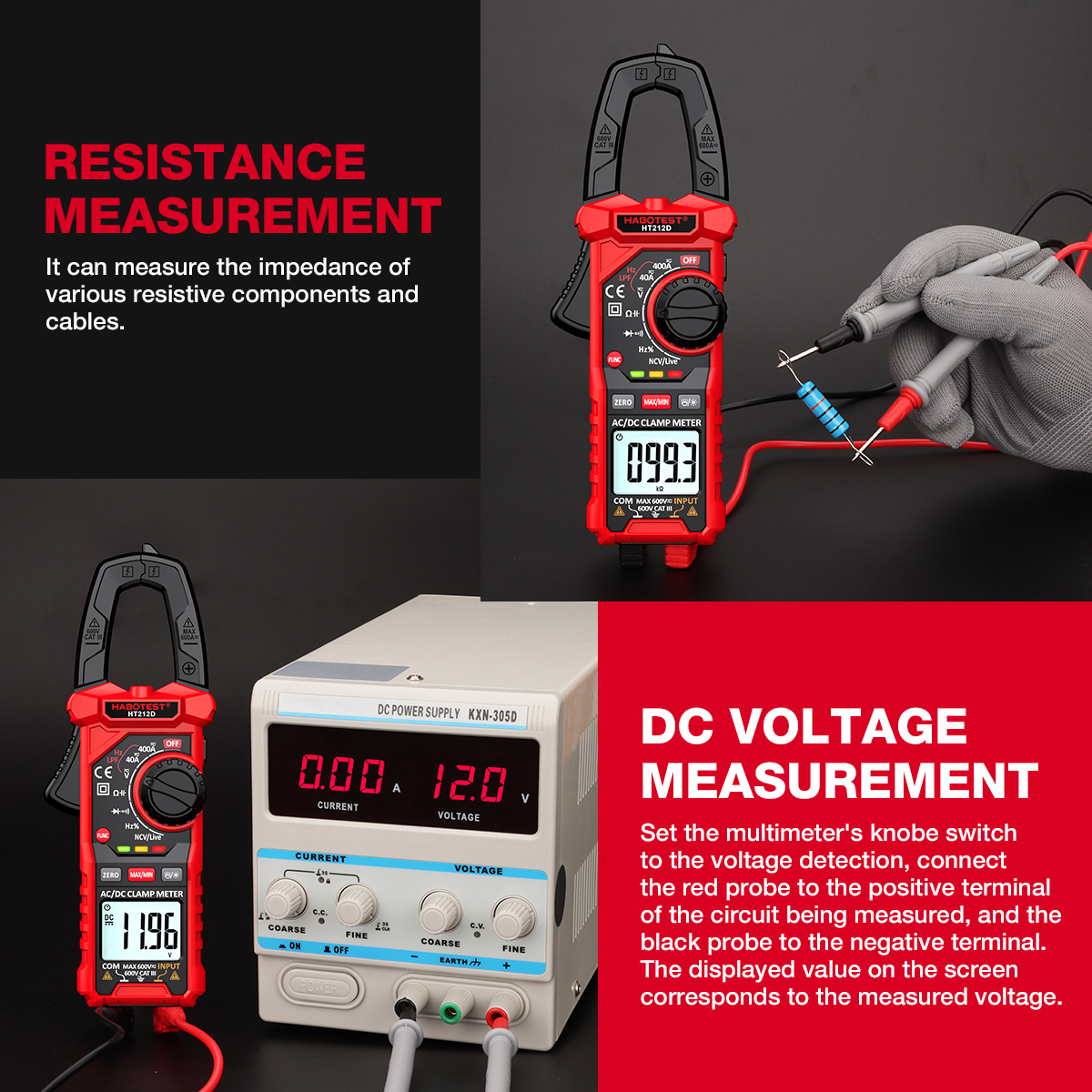 HABOTEST💥HT212 kỹ thuật số kẹp mét 600V AC/DC 4000 đếm điện áp mét hiện tại dữ liệu Giữ liên tục tối đa diode thử nghiệm ohm mét