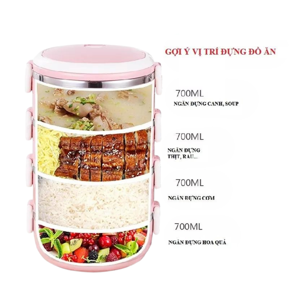 Hộp đựng cơm giữ nhiệt 4 ngăn/hộp đựng cơm giữ nhiệt inox giá rẻ -Hộp cơm hộp đựng cơm văn phòng giữ nhiệt 4 tầng inox