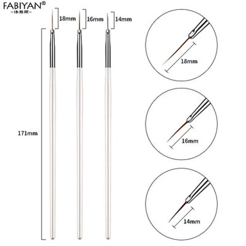 Cọ râu đủ size set 3 cây siêu mảnh vẽ móng