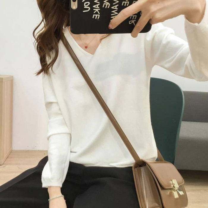 Áo thun nữ cổ tim tay dài thời trang