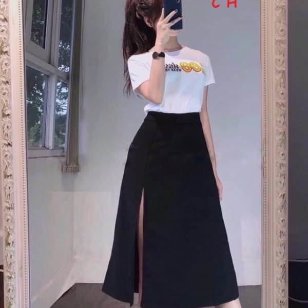 Set áo Lee + chân váy xẻ thời trang cá tính