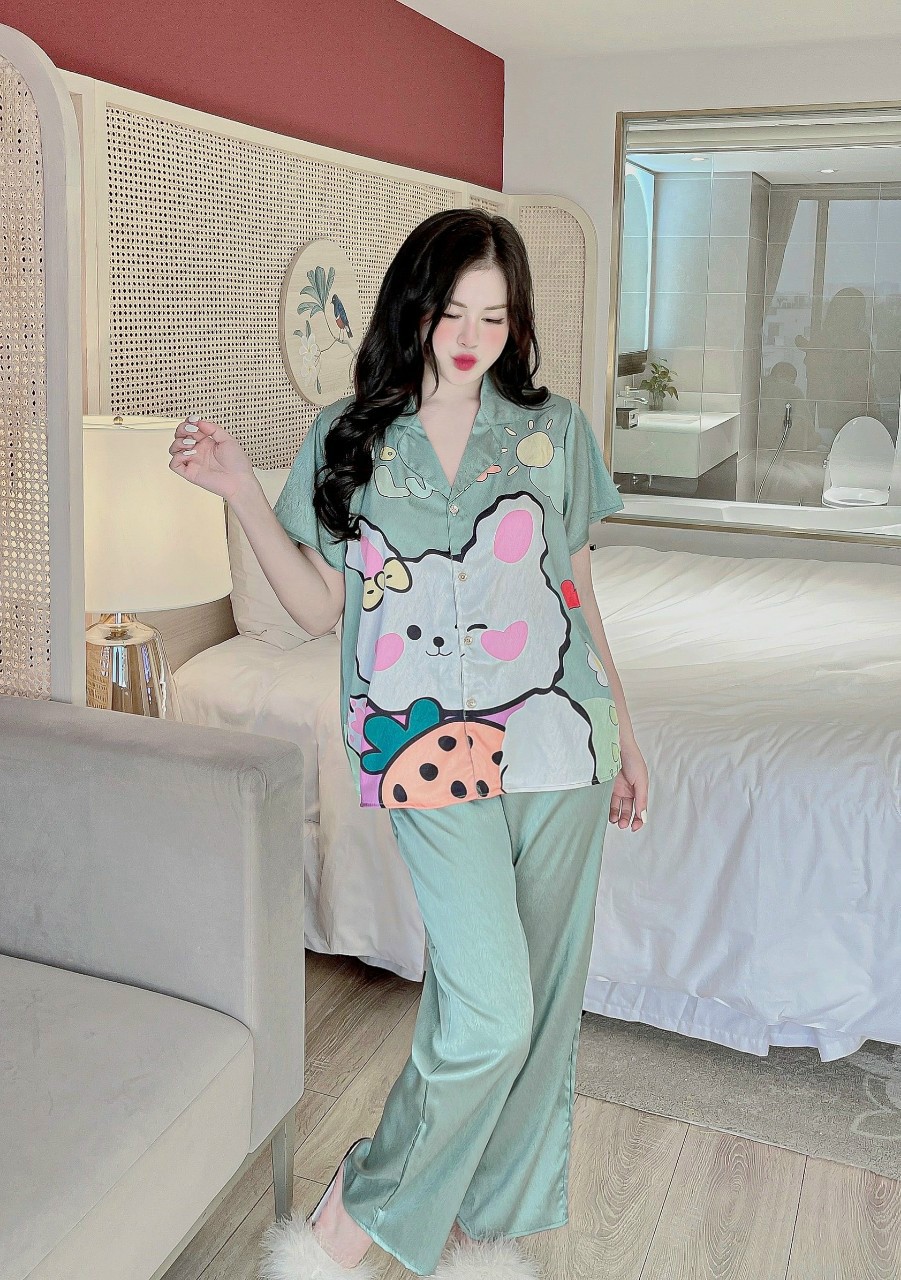Đồ bộ nữ pijama tay ngắn quần dài lụa ngủ mango cao cấp Hottrend