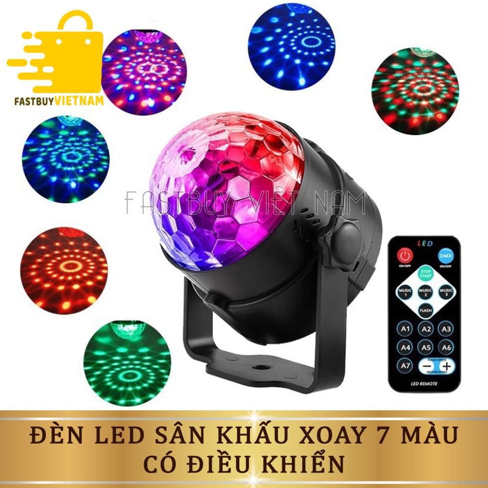 Đèn LED Vũ Trường Xoay 7 Màu Cảm Ứng Nhạc Mini Có Remote Điều Chỉnh, Đèn Sân Khấu