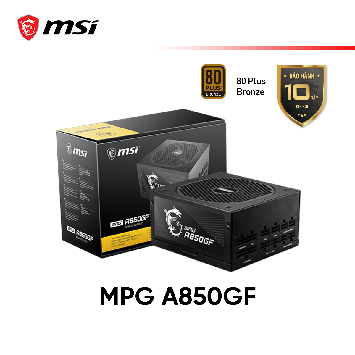 Nguồn máy tính MSI MPG A850GF 850W 80 Plus Gold Full Modular Màu Đen -
