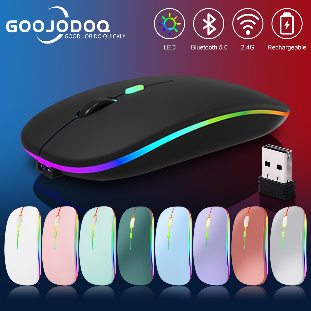 Chuột Bluetooth GOOJODOQ Sạc Không Dây Siêu Mỏng Im Lặng LED Nhiều Màu Sắc Đèn Nền Chơi Game