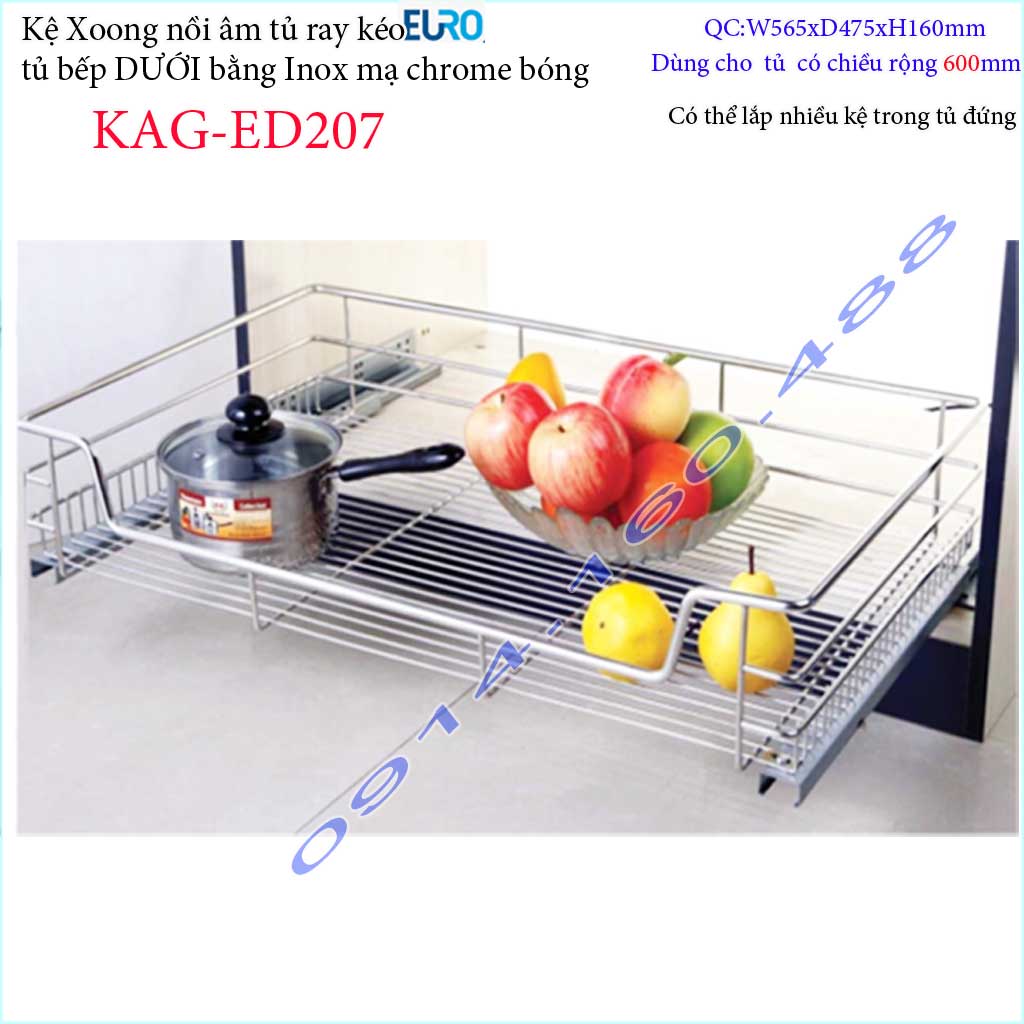 Kệ xoong nồi Euro KAG-ED207-60cm giá xoong nồi inox âm tủ 60cm có ray giảm chấn tủ bếp dưới ray êm ái sử dụng tốt