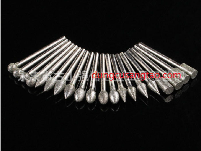 Mũi mài khắc phủ kim cương cán 3mm (bộ 20 mũi mài, điêu khắc đá, thủy tinh, gốm sứ))