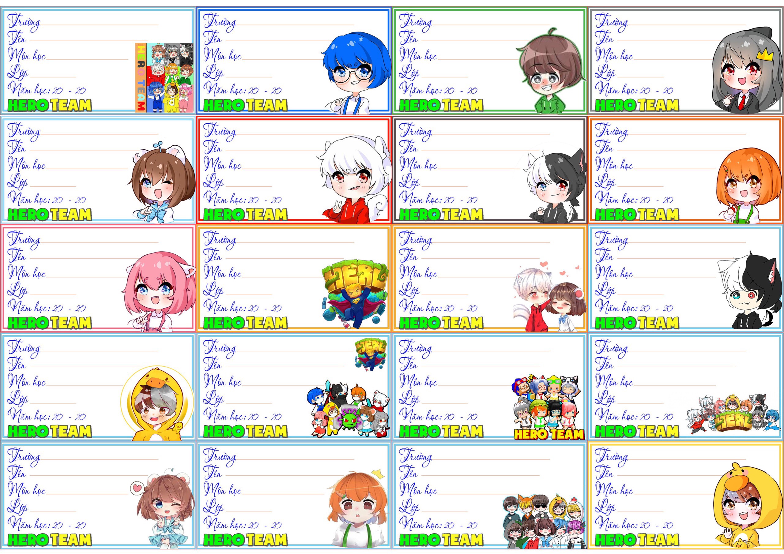 Nhãn vở set 40-120 nhãn Hero Team