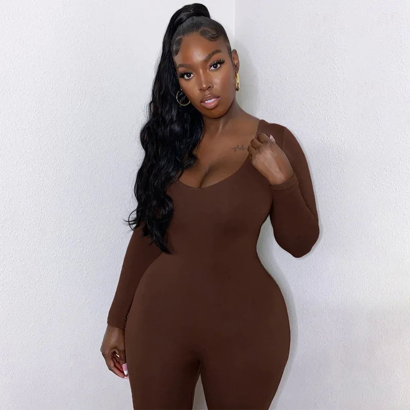 Bkld Bộ áo liền quần Bodycon Bộ áo liền quần màu đen cổ tròn màu trơn thời trang mới mùa thu 2020 tay dài bộ trang phục Câu lạc bộ dự tiệc gợi cảm