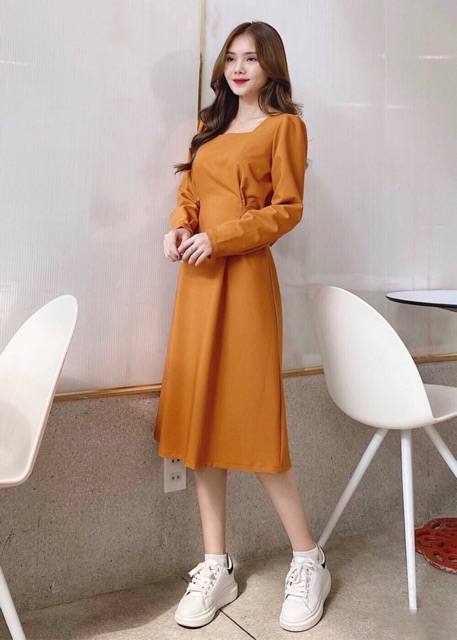 ĐẦM CAM TAY DÀI NƠ EO (có ảnh thật) MS108