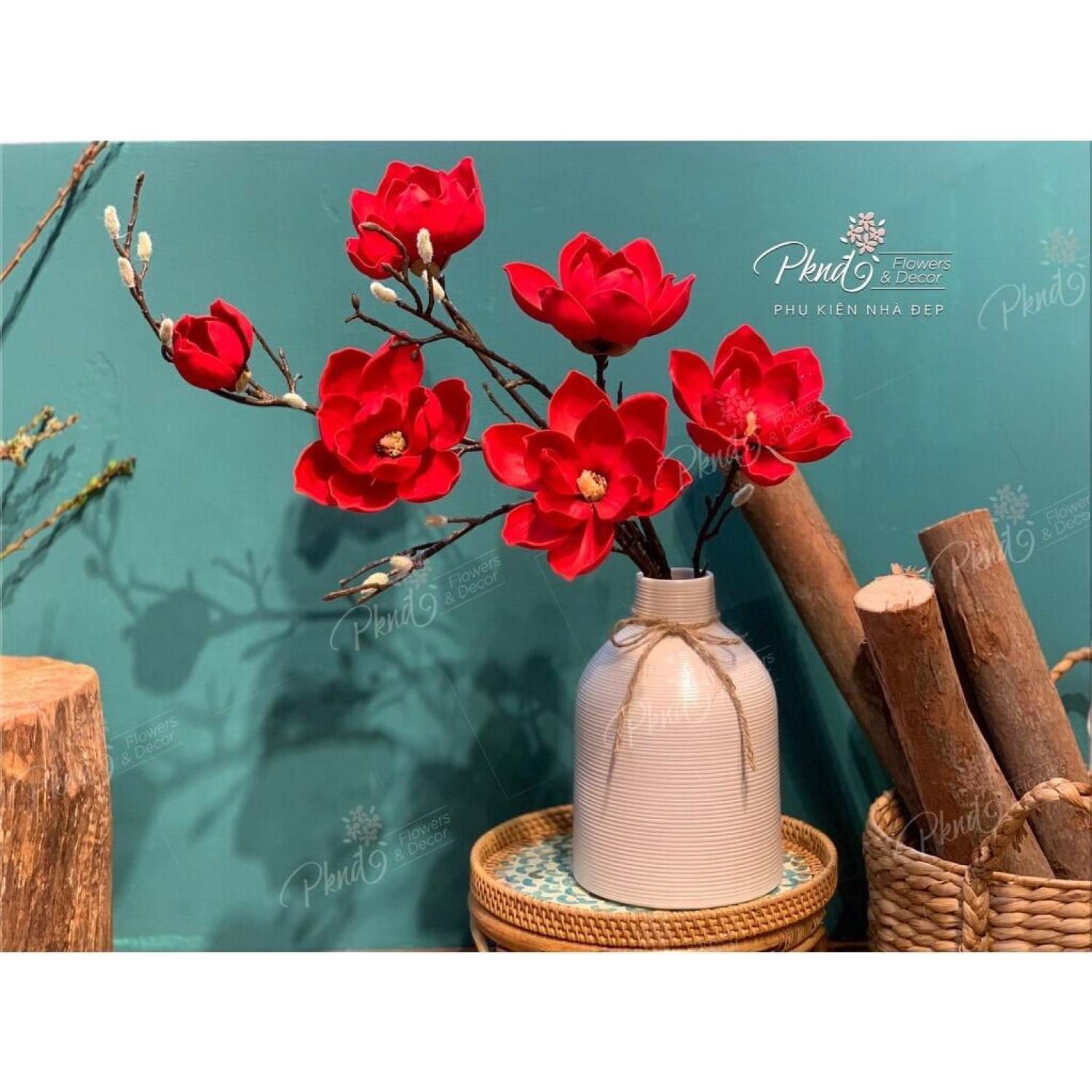 Hoa mộc lan giả 120cm, 6 bông hàng cao cấp chất lượng