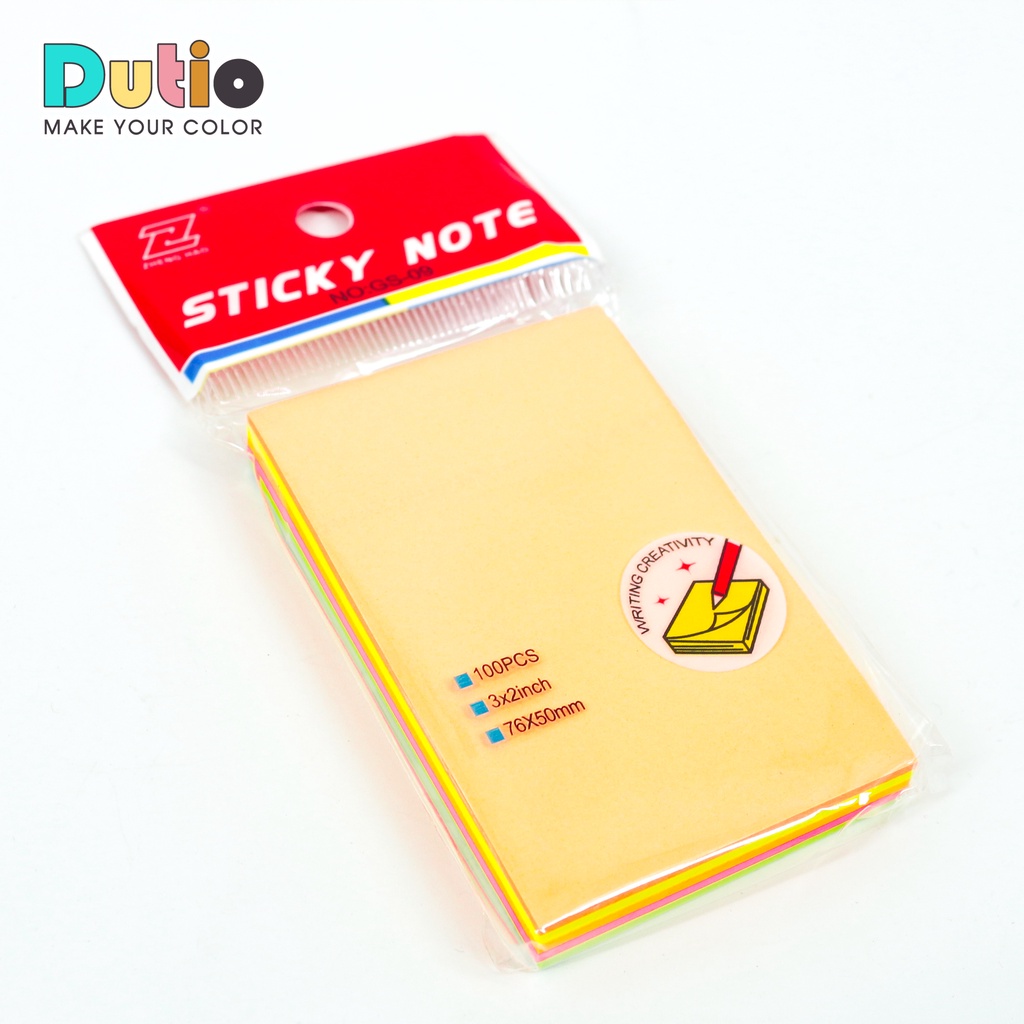 Set 100 tờ giấy ghi chú Dutio giấy note nhiều màu sắc dạ quang size 76*50mm có keo dán tiện lợi NOTE001