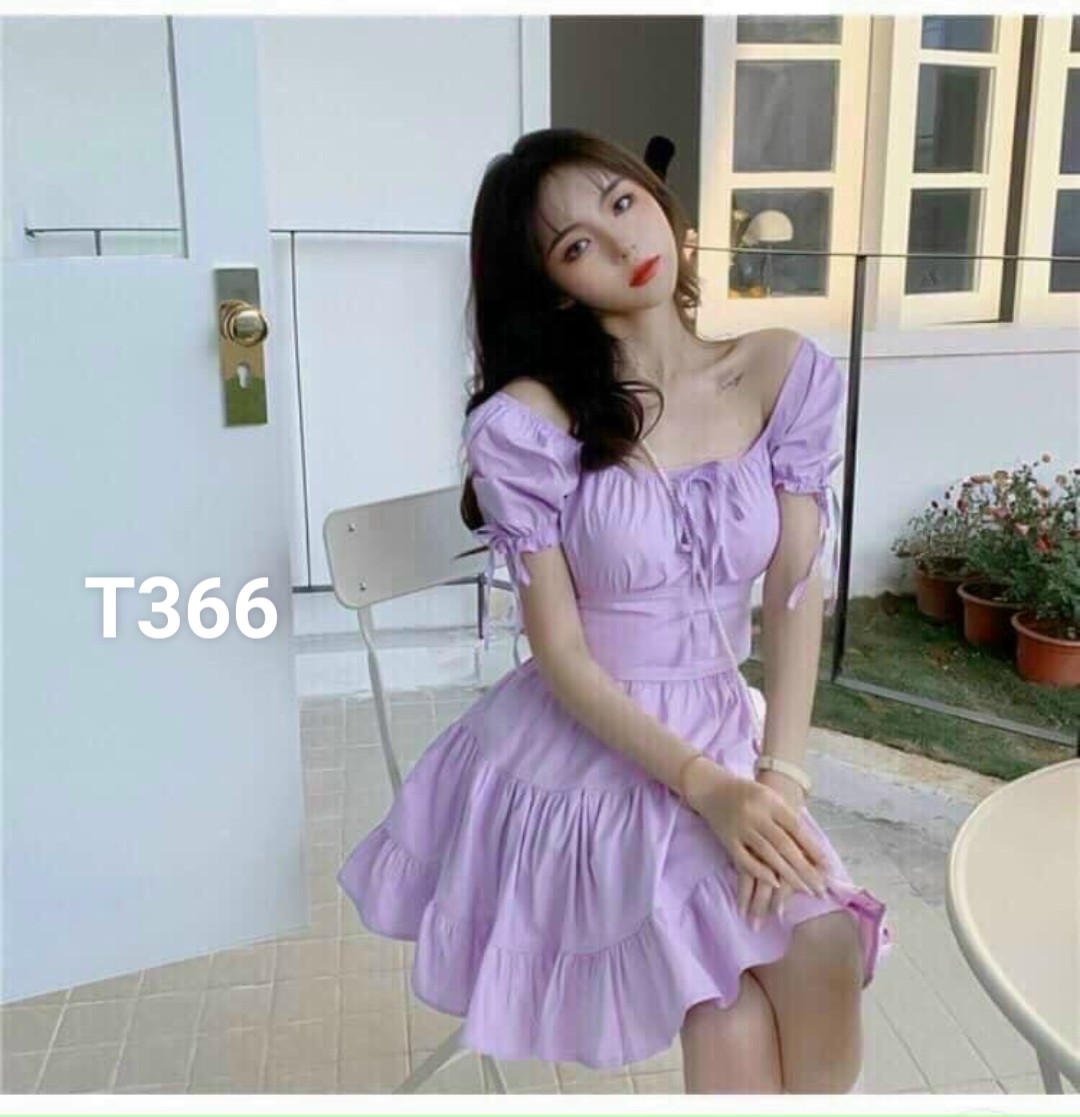 Set áo nhún bèo có mút và chân váy quá đẹp màu y hình T366