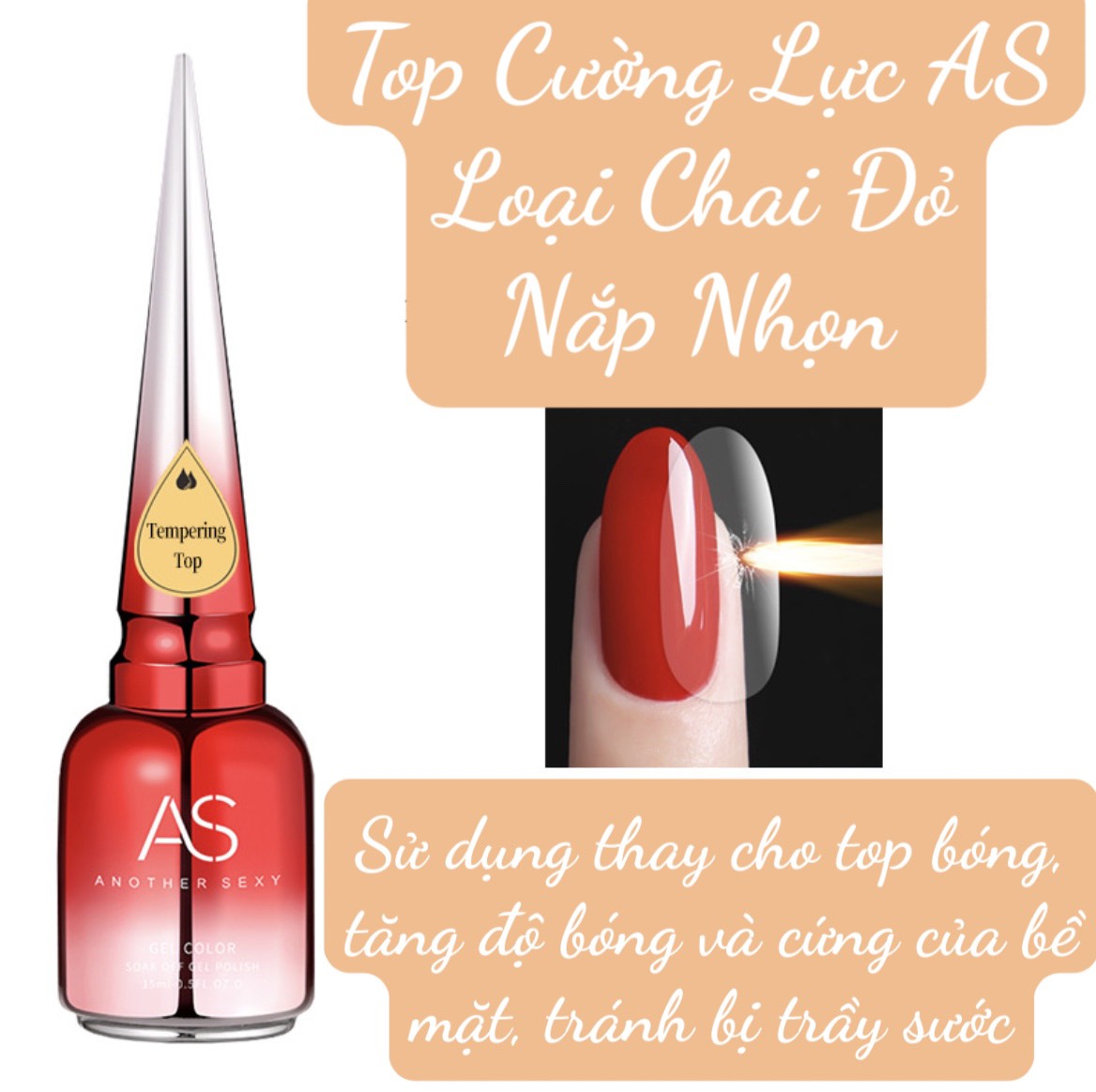 Sơn top gel cường lực as chai đỏ 15ml