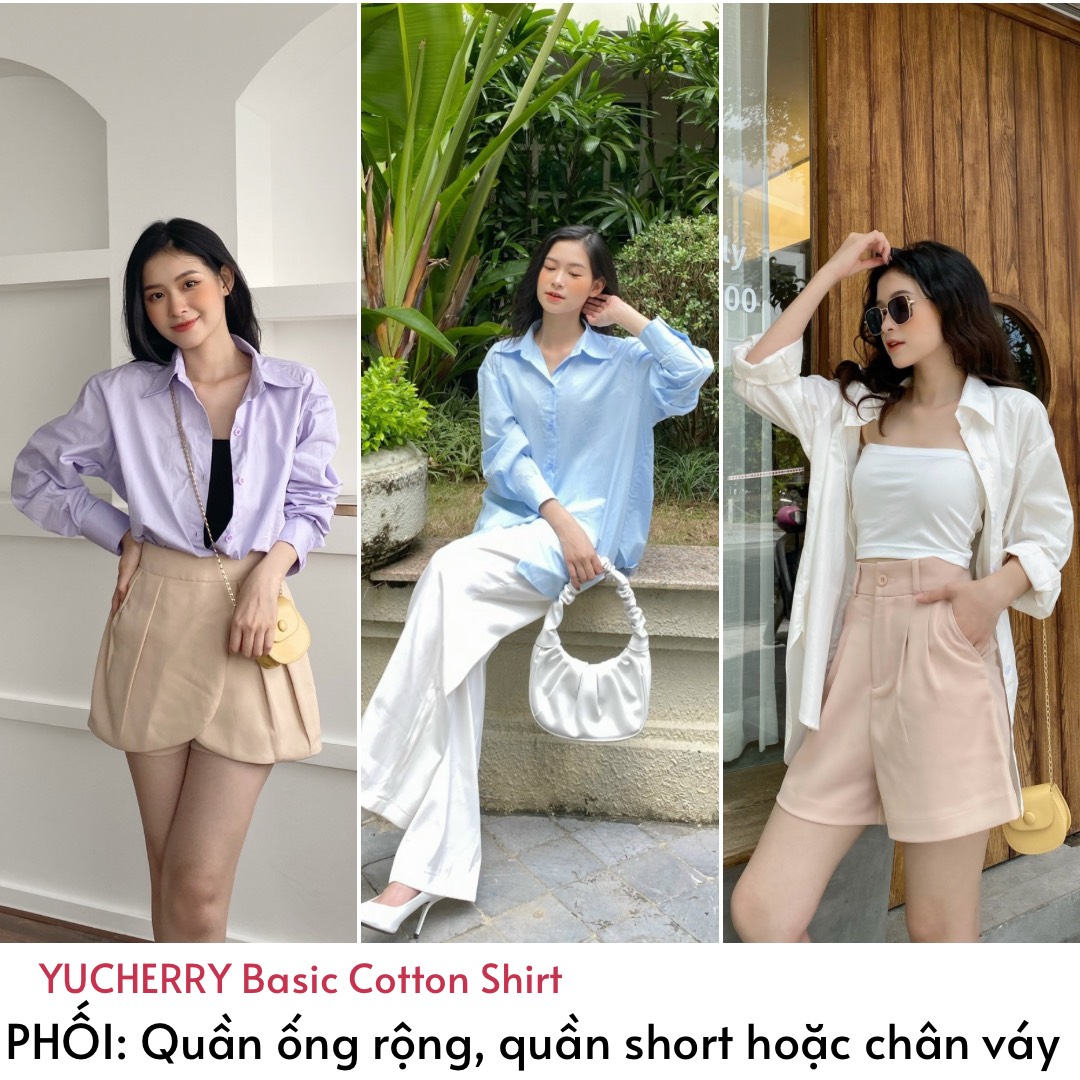 YU CHERRY | Áo sơmi basic nữ form oversize có thể mặc giấu quần Basic Cotton Shirt YA381