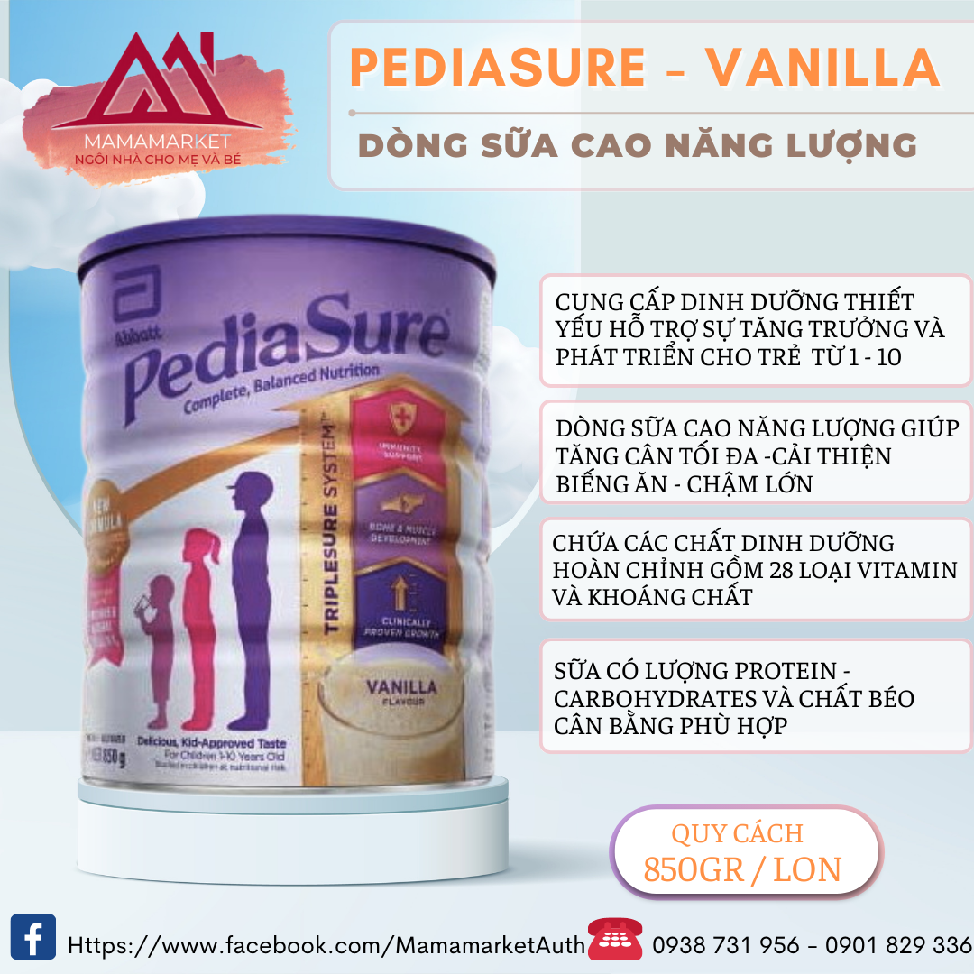 Sữa bột Pediasure nắp tím - chuẩn Úc [ Mẫu mới - Date 9/2025 ]