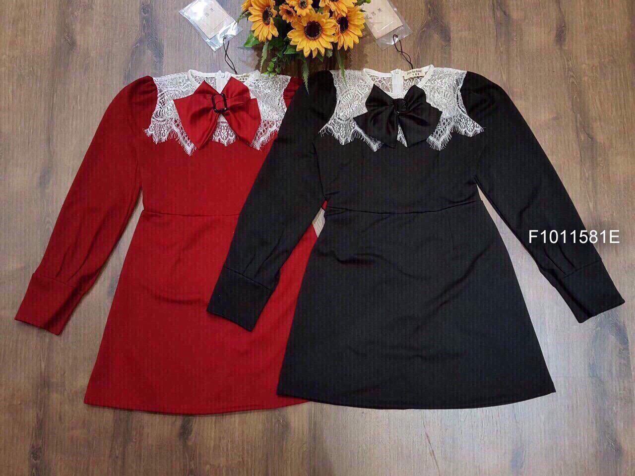 [HCM]Đầm xòe tiểu thư cổ nơ chất kate lụa AD