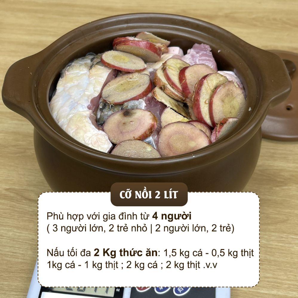 Nồi đất nấu bếp từ cỡ 2 - 3 lít (Men sứ nâu) NodaCook Bát Tràng