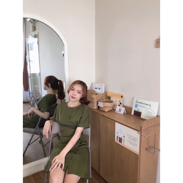 [3-5/8 Hoàn Tiền 25%]Đầm đắp chéo nút dừa