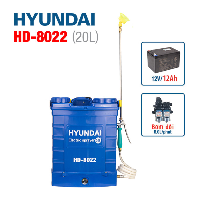 Bình xịt điện hyundai hd-8022 | bình xịt điện chạy điện 12v