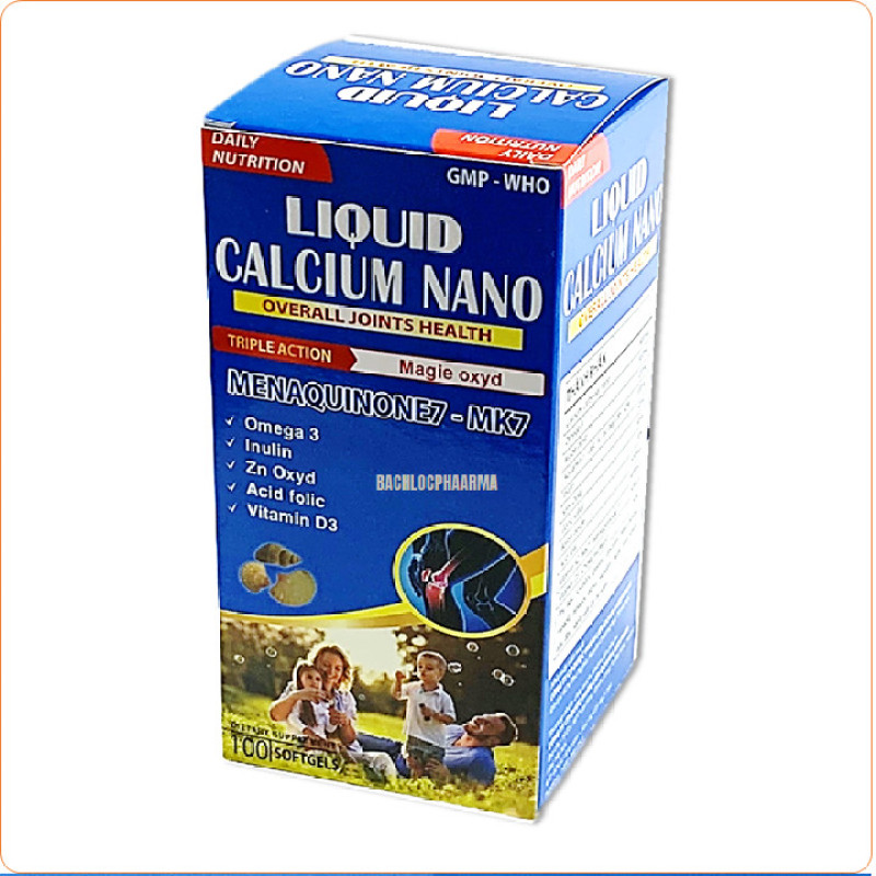 Viên uống Canxi tăng chiều cao, chắc khỏe xương, giảm loãng xương Liquid Calcium Nano - Hộp 100 viên dùng cho trẻ em trên 6 tuổi, người lớn, bà bầu HSD 2023 , sức khỏe 24h