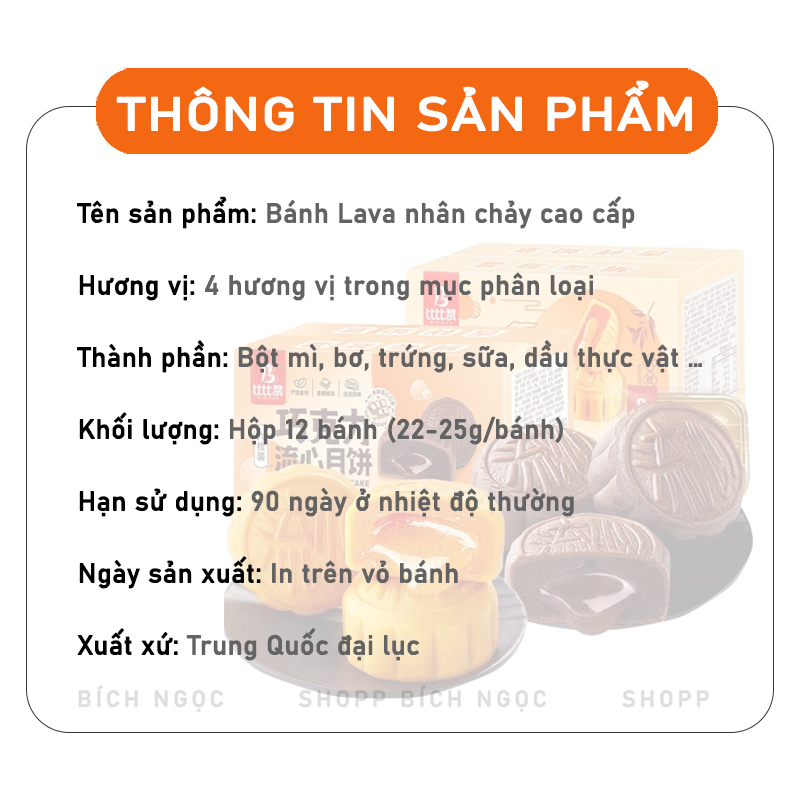 Bánh Lava nhân chảy Bibizan nhiều vị, quà tặng Trung thu cao cấp, chất lượng hảo hạng – hộp 12 bánh