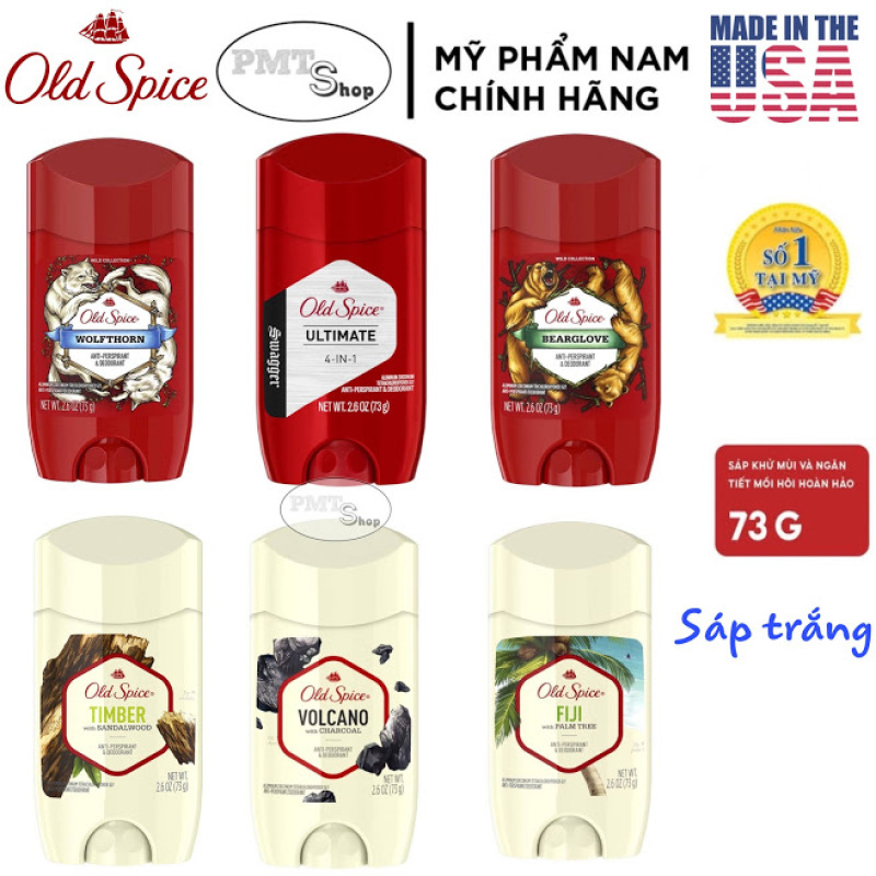 [USA] 1 chai Lăn sáp khử mùi nam Old Spice 73g (sáp trắng) Bearglove, Timber, Fiji, Wolfthorn, Volcano, Swagger 4in1 Ultimate, Deep Sea - Mỹ