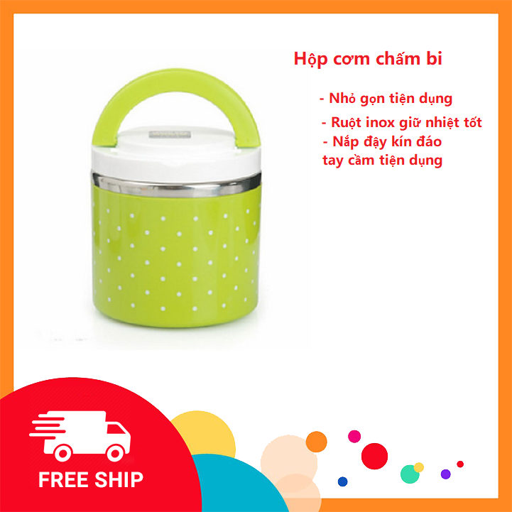 HỘP CƠM GIỮ NHIỆT 1 TẦNG CHẤM BI (GIAO MÀU NGẪU NHIÊN)