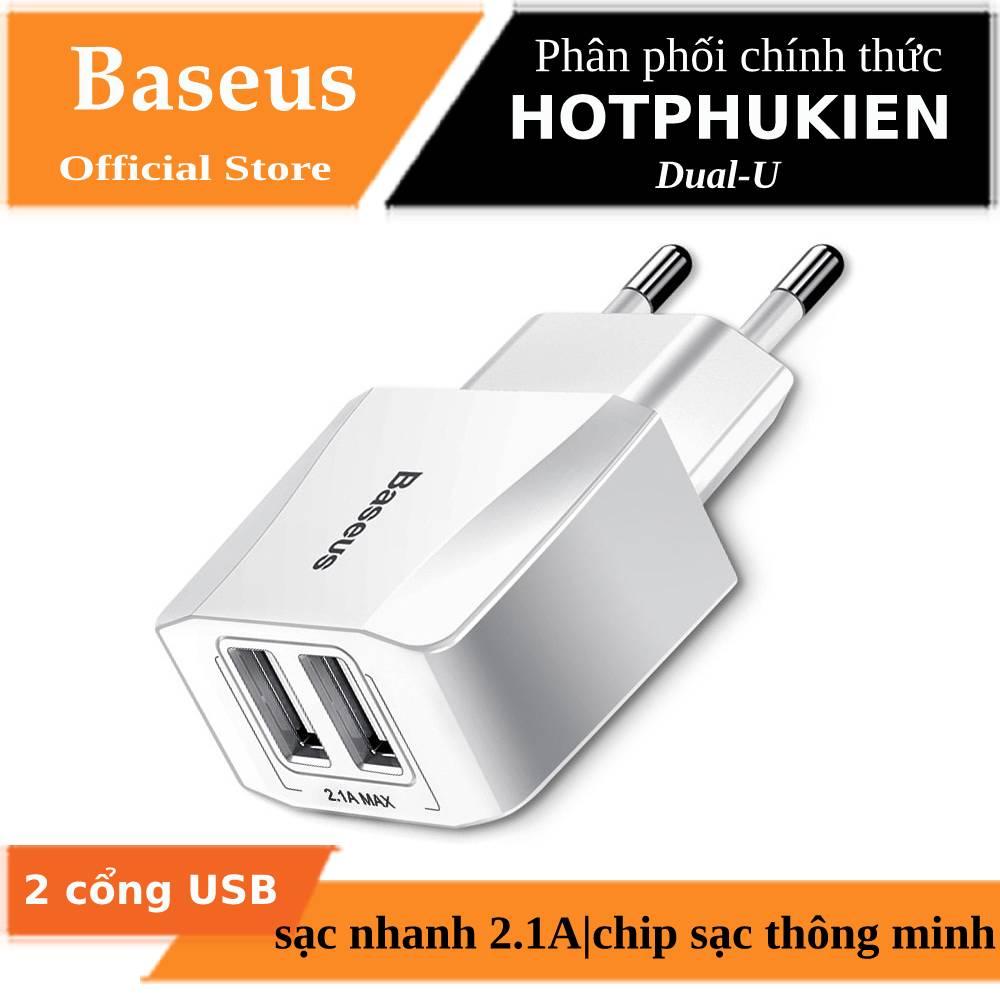 [HCM]Cóc củ sạc nhanh 2 cổng USB Type A hiệu Baseus Dual-U hỗ trợ sạc nhanh 2.1A trang bị chip sạc thông minh (Bảo hành 03 tháng 1 đổi 1 )- phân phối bởi HotPhuKien
