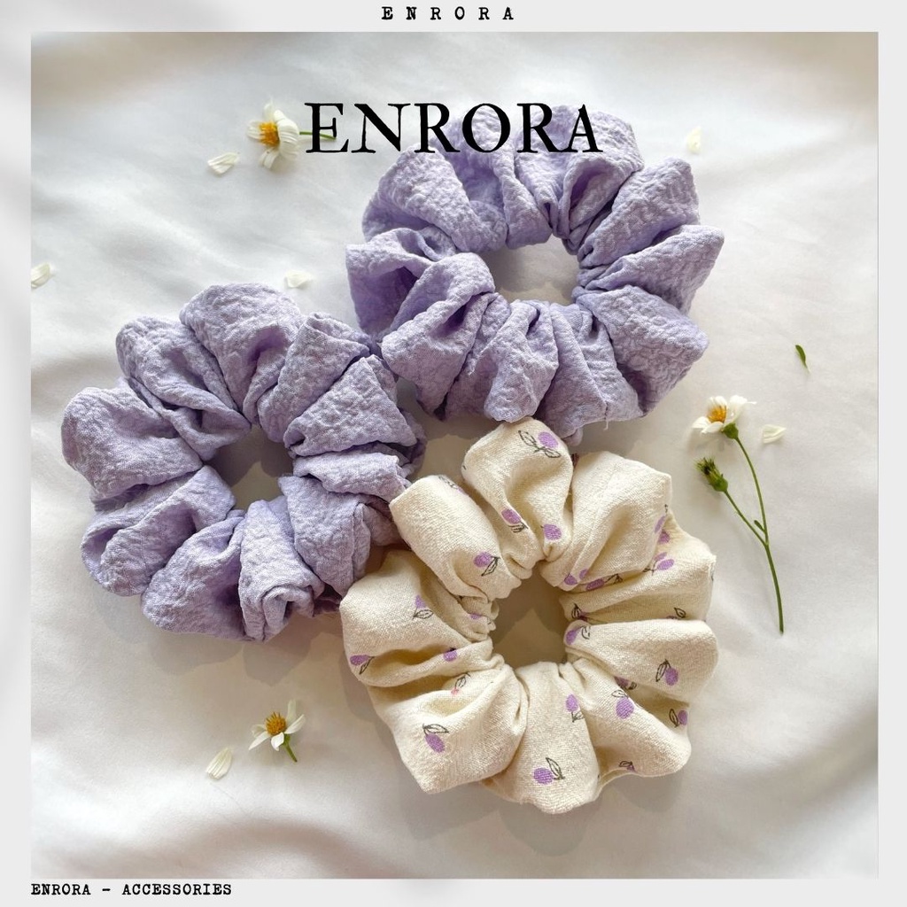 Scrunchies ENRORA Cột Tóc Vải Hoa Tím nhí [100% Handmade]